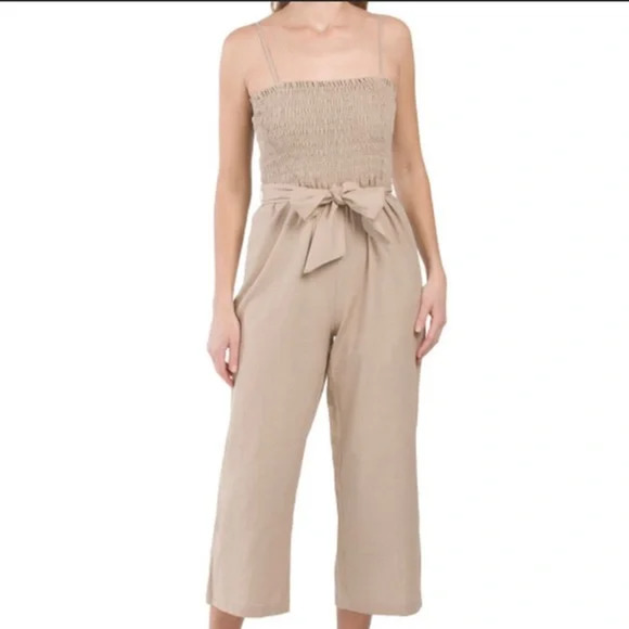 House of Harlow 1960 Linen Jumpsuit Small Tan Belted Straight Leg NWT - Picture 3 of 11